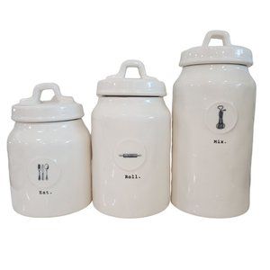 Rae Dunn Set Of 3 Icon Canister Set -Mix-Roll-Eat Artisan Collection By Magenta